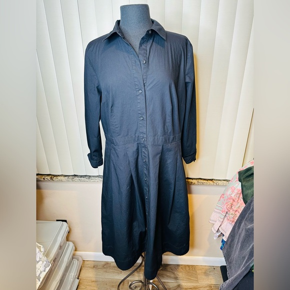 Talbots 100% Cotton Black Midi Poplin Shirtdress Size 14 - Picture 5 of 11